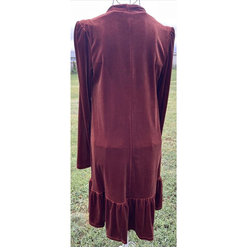 Taylor Burnt Orange Trapeze Velvet Long Sleeve Mini Shirt Dress Small Semiformal - Picture 5 of 7